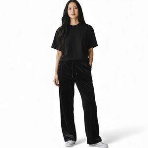 House of Harlow 1960 Loungewear Casual Black Velvet Drawstring Sweatpants M